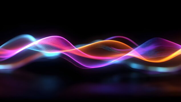 Vibrant abstract energy waves flowing with neon hues across a dark background representing digital sound or light patterns