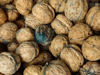 Closeup Textured Walnuts Pile Harvest Detail