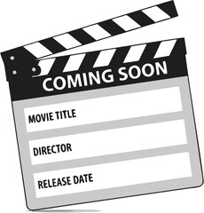 Obraz premium Coming Soon Movie Poster Template with Clapperboard Vector