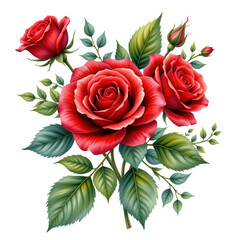 Beautiful Red Roses with Green Leaves in Artistic Floral Arrangement