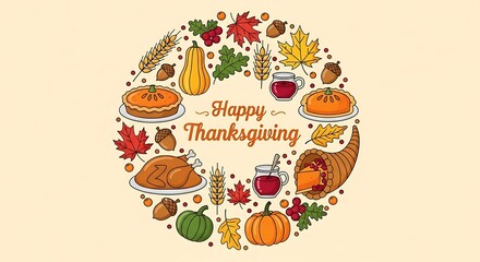 Festive Thanksgiving Feast - A Colorful Celebration of Autumn Harvest.