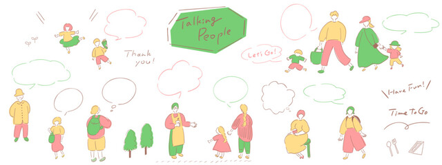 コミュニケーション_ライトなカラーVer.手書きイラスト＆吹き出し＆テキスト｜Talking People	