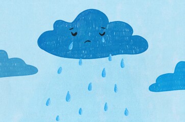 Sad cloud raining in blue illustration symbolizing depression