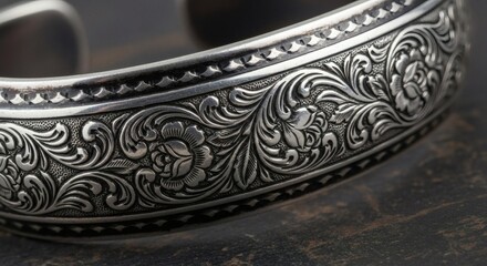 Shop handcrafted sterling silver cuff bracelet with floral engraving design online now