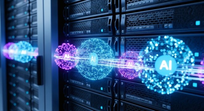 Ai server room data center artificial intelligence neural network machine learning concept - Powered by Adobe