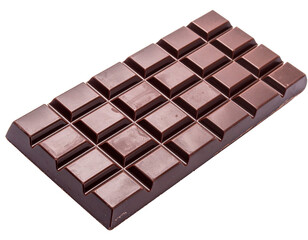 Dark chocolate bar isolated on white. Single, scored block of rich, bitter cocoa.