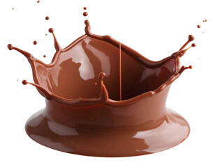 Melted chocolate splash isolated on white. Dynamic, messy moment of sweet liquid cocoa.