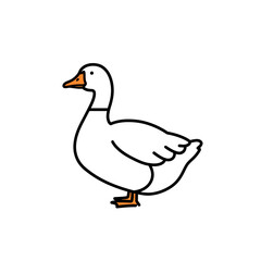 Obraz premium Simple white duck vector icon illustration. Cute domestic bird from nature, a goose or fowl for farm and poultry concepts, isolated on a white background
