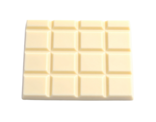 White chocolate bar isolated on white. Single square segment of sweet, vanilla-flavored block.