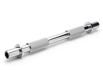 Stainless steel whisk handle with textured grip and metal connectors for culinary use