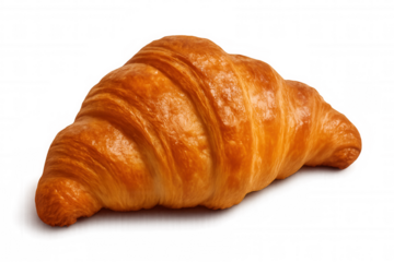 Golden brown croissant fresh baked pastry ready for breakfast and coffee, isolated with transparent background