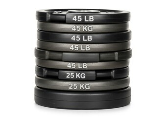Stack of black weight plates for strength training and weightlifting exercise equipment