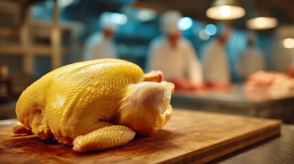 Butchering fresh chicken on polished counter culinary workshop professional kitchen focused environment close-up view for gastronomy enthusiasts