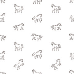 Seamless pattern with outlines silhouette of the horses. Endless background of animals in motion. Equestrian print for packaging, textile, home decor. Vector illustration