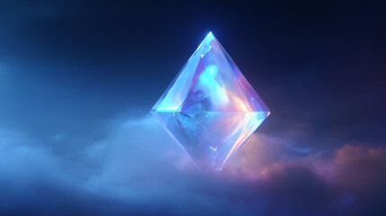 Fantasy rainbow crystal in misty cosmic atmosphere