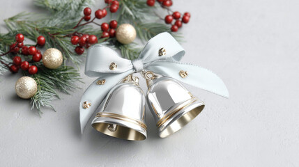 Holiday decoration with silver bells and red berries