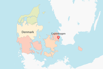 Obraz premium Vector graphic artwork suitable for print and web containing flat detailed map of DENMARK