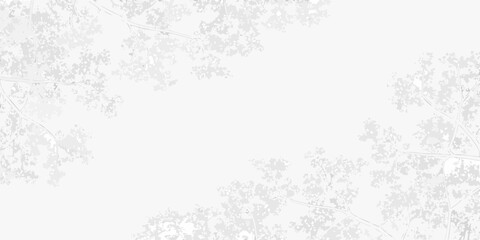 Abstract minimalist light gray background with delicate white tree branches and foliage