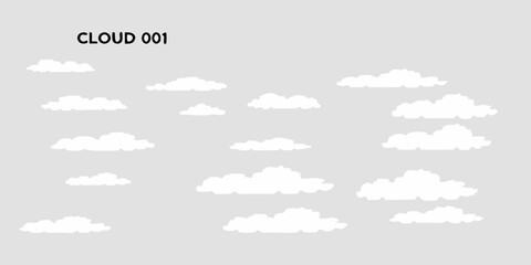 Collection of simple white cartoon clouds scattered across a light gray background