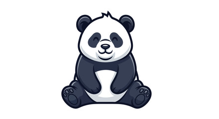 Naklejka premium A cartoon panda with black and white fur sitting upright and smiling on a white background illustration