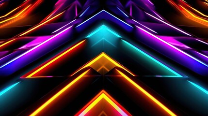 Energetic converging neon spectrum lines illuminate a modern dark abstract