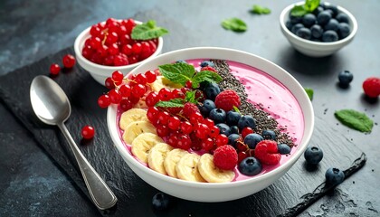 A healthy smoothie bowl with fresh fruits and chia seeds