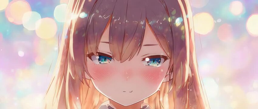 A cute close-up of a grumpy anime girl pouting with puffed cheeks. This expression is perfect for conveying annoyance or stubbornness in a lighthearted way.