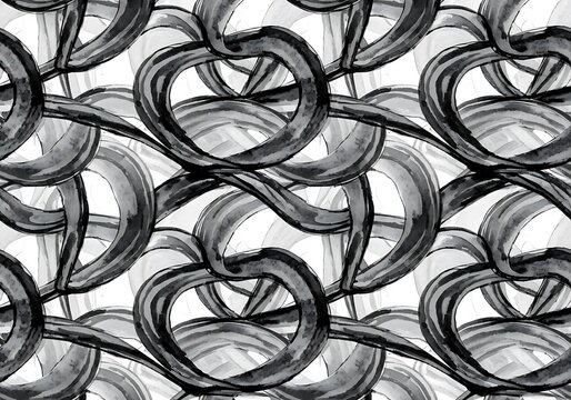Abstract Apple Pattern - Black and White Watercolor Design.
