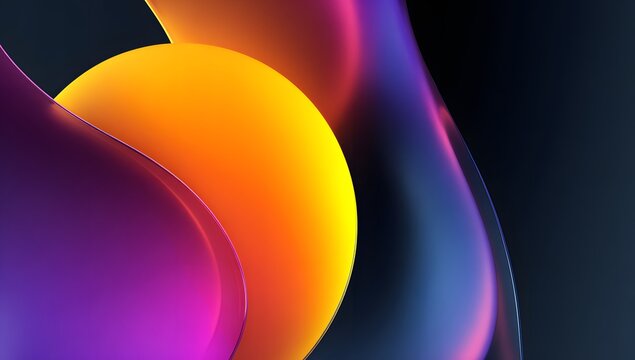 Vibrant abstract swirling forms with rich purple and bright orange hues creating a dynamic visual flow and modern artistic expression