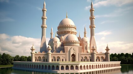 Magnificent islamic architecture of a grand mosque with domes and minarets