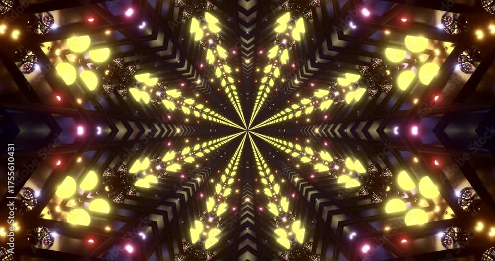 Wall mural colorful lights and geometric patterns form a seamless tunnel that pulses and flows, creating a capt