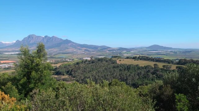 Simonsberg surrounded by farm lands outside Paarl in the Boland, high angle view