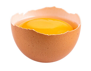The liquid contents of a single raw egg, yolk and white, isolated on white.