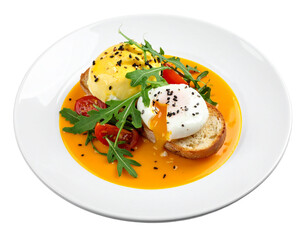 A single, neatly presented poached egg isolated on a white background.