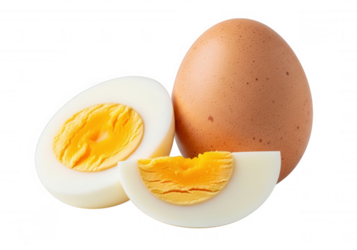 Brown egg halves white yolk food isolated on a transparent background