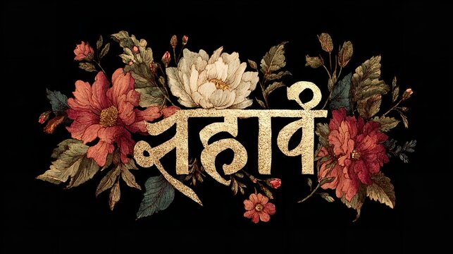 Elegant floral design with the marathi word aashirwad for blessing invitation card design element