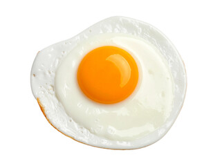 A perfect sunny side up fried egg, isolated on a white background.