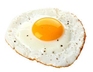 A single sunny side up egg with a runny yolk, isolated on white.