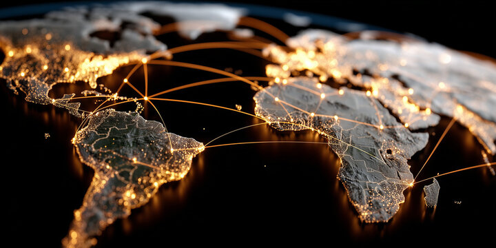 Global trade sanctions impact on economic networks worldwide digital map dark theme global connectivity