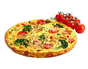 A slice or portion of vegetable omelet, isolated on a white background.