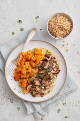 Shiitake with Coconut Sauce and Sweet Potatoes