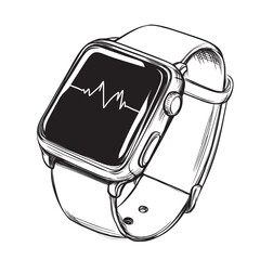 hand drawn vector illustration line art of smartwatch with health metrics