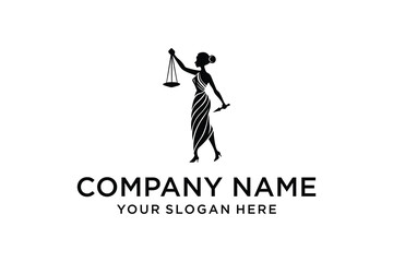 Logo Vector Lady Justice Silhouette Holding Balance Scales and Sword, Symbol of Law, Legal Services, and Equality