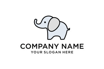 Minimalist Cute Baby Elephant Logo Design Icon Illustration