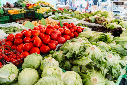 Fresh organic vegetables at local market promoting sustainability