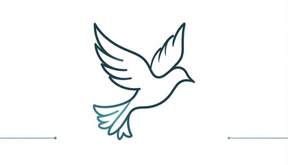 A linear drawing of a dove in flight on a white background