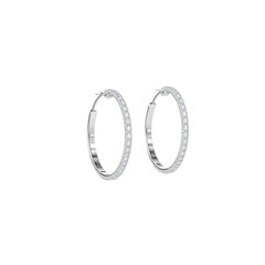 Elegant silver hoop earrings with sparkling stones, perfect for adding a touch of glamour to any occasion, timeless jewelry statement, modern luxury style