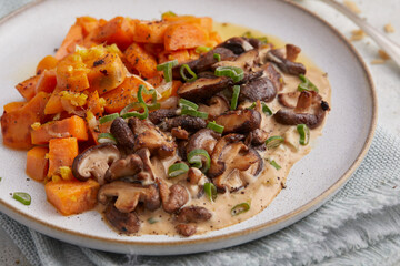 Shiitake with Coconut Sauce and Sweet Potatoes