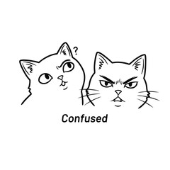 Funny Confused Cat Faces Line Art Vector.eps