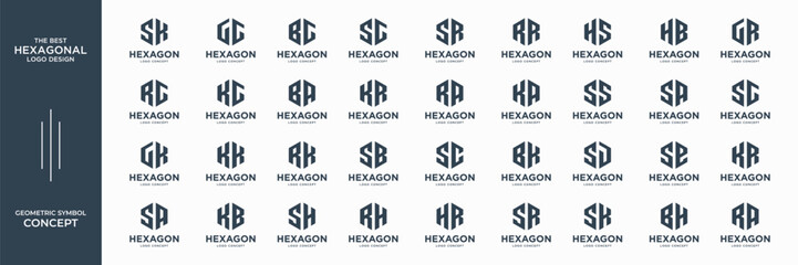 A collection of hexagonal letter logo concepts. Geometric logos for business branding.
